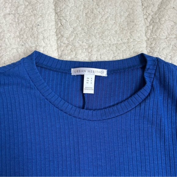 Urban Heritage Blue Long Sleeve Crop Shirt - Picture 4 of 11